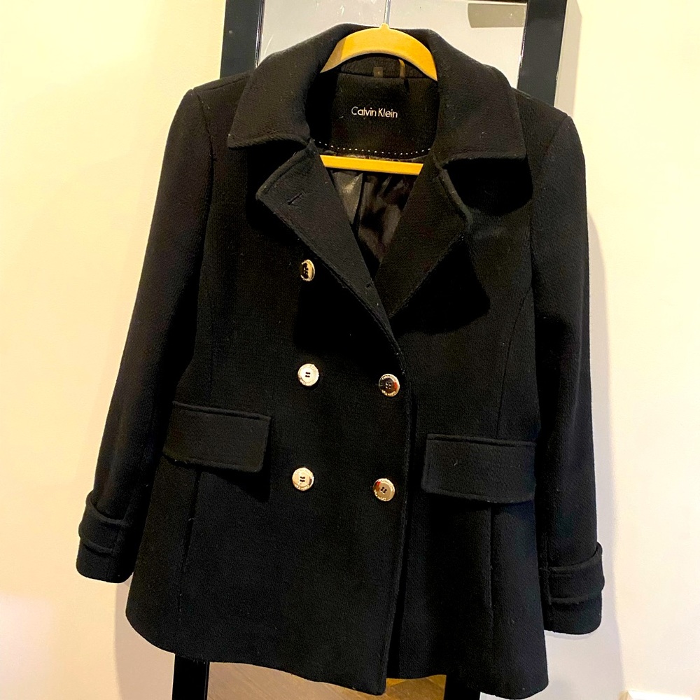 Calvin Klein black wool blend coat